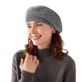 thumbnail image 2 of Boinas de cachemira, gorros de lana merino cálidos para mujer, gorro de punto de moda para invierno, 2 of 5