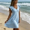 thumbnail image 7 of JoveMarine Womens Dresses V-Neck Pleated Ruffle - Sleeves Loose Blouson Vest Skirt with Flutter Sleeves for Summer Casual Days,Light Blue L, 7 of 7