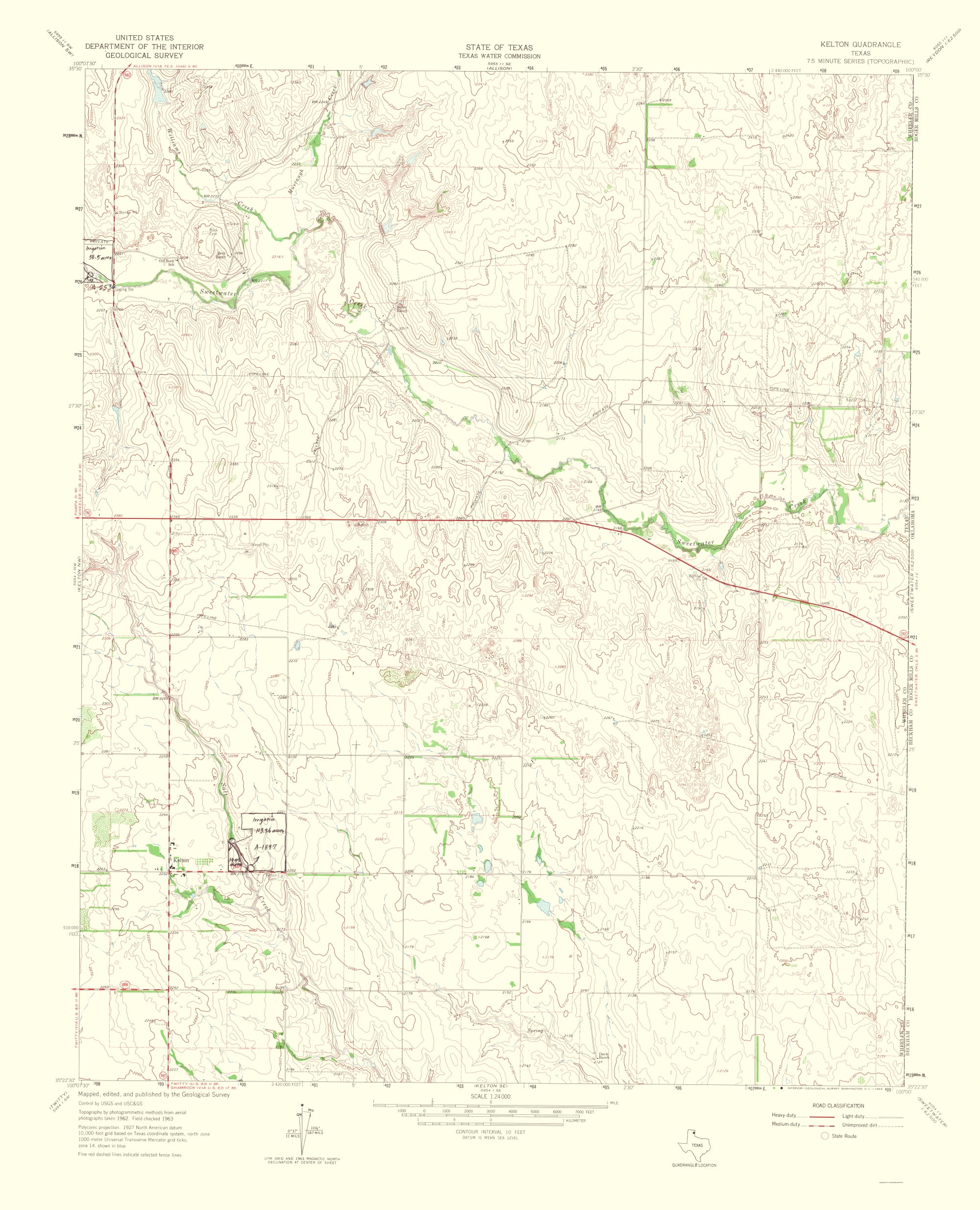 Topo Map Kelton Texas Quad USGS 1965 23.00 x 28.37 Glossy Satin
