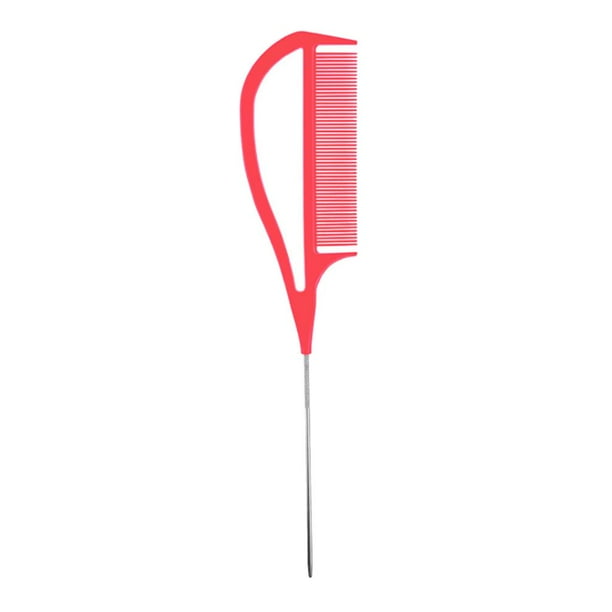 1 peine de cola de rata antiestático con pasador metálico de dientes finos para peluqueros. Rosado