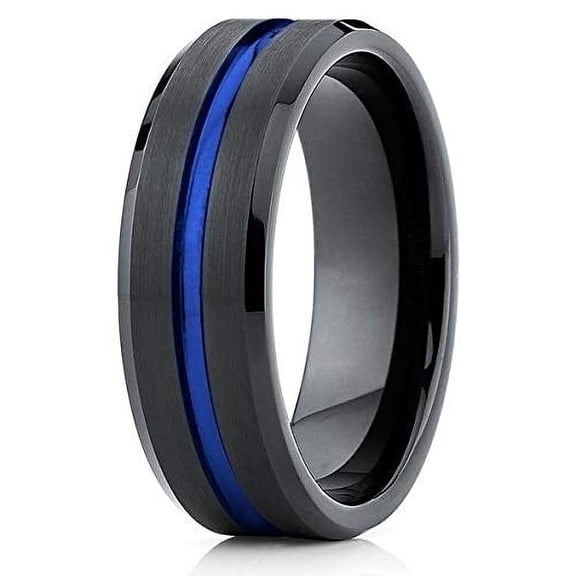 Silly Kings Jewelry 8mm Blue Tungsten Wedding Band - Black Ring - Tungsten Wedding Ring Brush (10)
