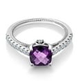thumbnail image 2 of Gem Stone King 925 Sterling Silver Purple Amethyst and White Created Sapphire Ring for Women | 1.70 Cttw | Cushion Checkerboard 7MM | Available in Size 5, 6, 7, 8, 9, 2 of 6