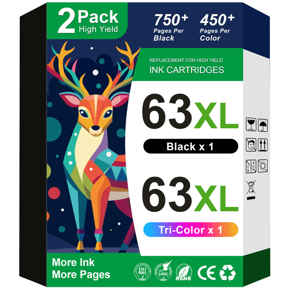 63 Ink Cartridges Compatible for HP Ink 63 for Printer Ink HP 63 63XL for OfficeJet 3830 Black and Tri-Color