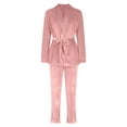thumbnail image 5 of Miluxas Women's Velvet Pajamas Set 2 Piece Long Sleeve Lace up Robe Sleepwear Set Homewear with Pocket Pink 4(S), 5 of 9