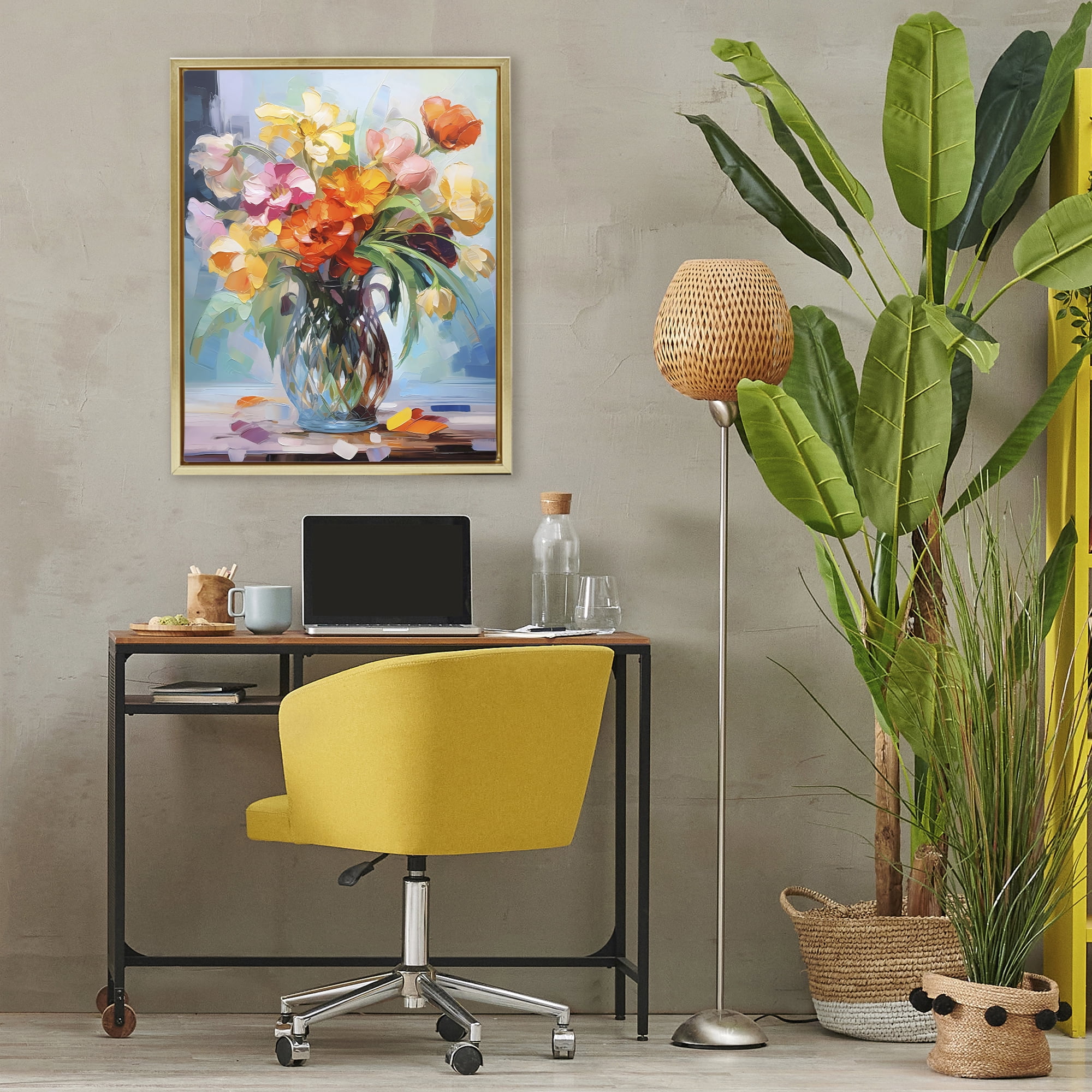 Stupell Industries Dreamy Bouquet of Vibrant Blooms Gold Framed Floater Canvas Wall Art, design by Creative Studio