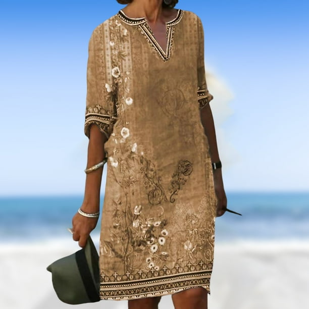 Vestidos de playa elegantes y estampados transpirables para fiestas de vacaciones FLhrweasw Para estrenar