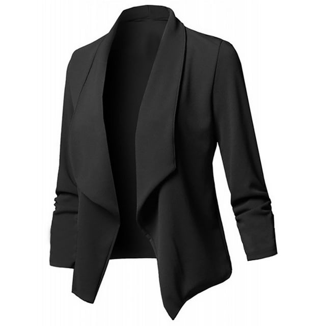 Blazer de mujer, chaqueta de manga 3/4, chaqueta de solapa de negocios con mangas plisadas, chaqueta de corte entallado, chaqueta elegante lisa para exteriores, chaqueta bolero de oficina
