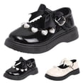 thumbnail image 3 of GiLiling Girls Mary Jane Dress Shoes, Heart Pearl Bow Platform Flats, Adjustable Strap Non Slip Toddler formal Shoes for Kids (Black, 10-10.5 Years), 3 of 8