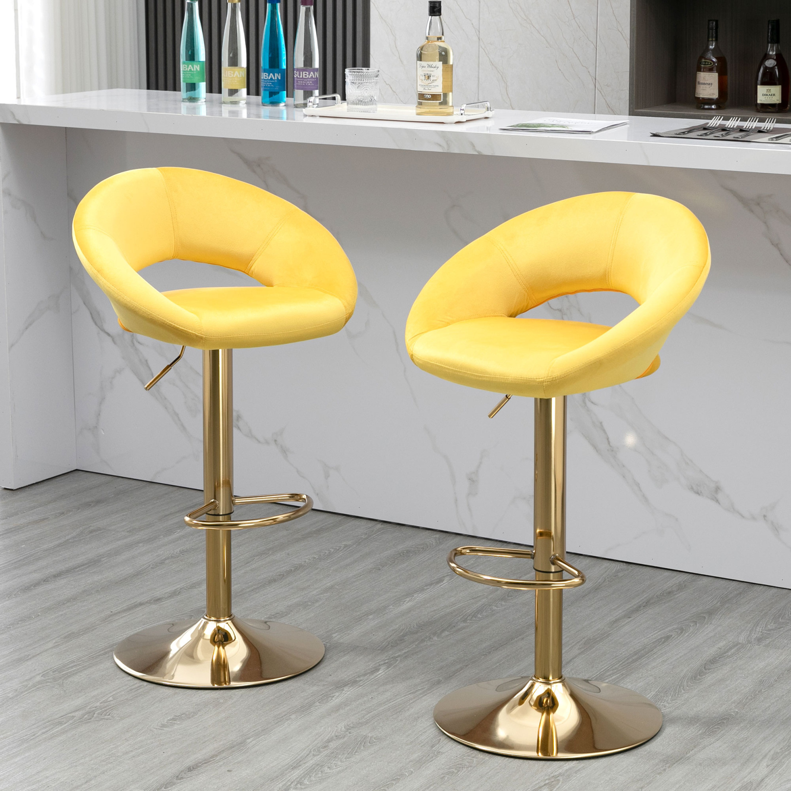Swivel Bar Stools Set of 2, Modern Adjustable Counter Height Barstools