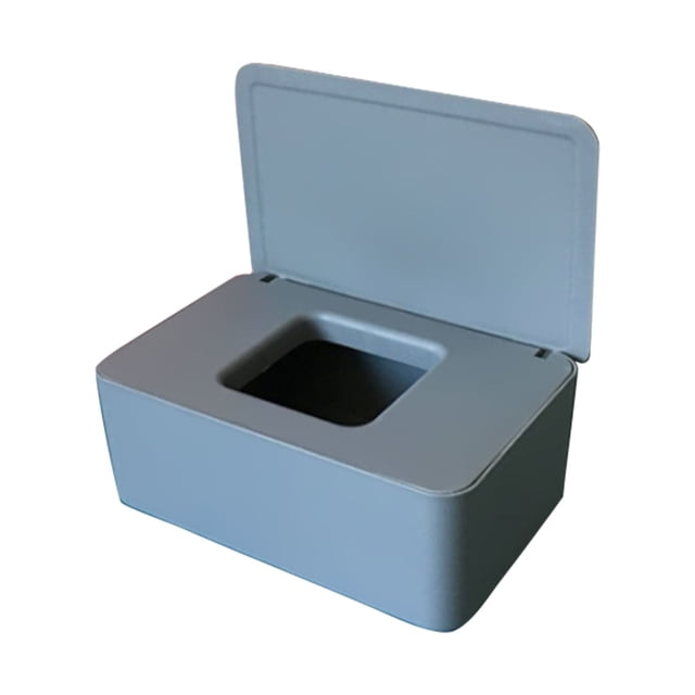 Caja de almacenamiento portátil para mascarillas y toallitas húmedas, diseño sellado y resistente al polvo, color gris, material PP, tamaño compacto ideal para uso en el hogar o viajes.