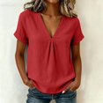 thumbnail image 5 of WGRFFH Linen Tops for Women Short Sleeve V Neck Dressy Blouses Comfy Breathable Hawaiian Tees Loose Tunic Blouses 2026 Pleated Tshirts Casual Lightweight Summer Vacation Clothing Red, 5 of 7