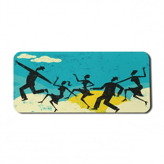 Retro Computer Mouse Pad, Grunge Silhouettes with Old Fashioned Clothes Dancing Party Weathered Background, Rectangle Non-Slip Rubber Mousepad X-Large, 35" x 15" Gaming Size, Multicolor, by Ambesonne