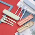 thumbnail image 1 of 4 Pack Portable Travel Cutlery Set, Reusable Flatware Set Wheat Straw Dinnerware Set Tableware Set for Workplace School Picnic Camping (BEIGE,GREEN,BLUE,PINK), 1 of 5