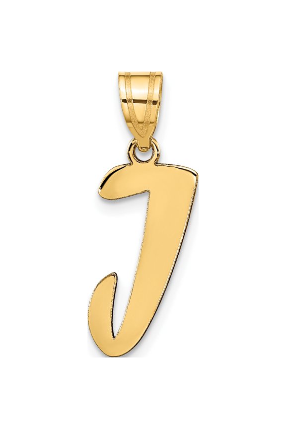 14K Yellow Gold Polished Script Letter J Initial Pendant - Jbsp