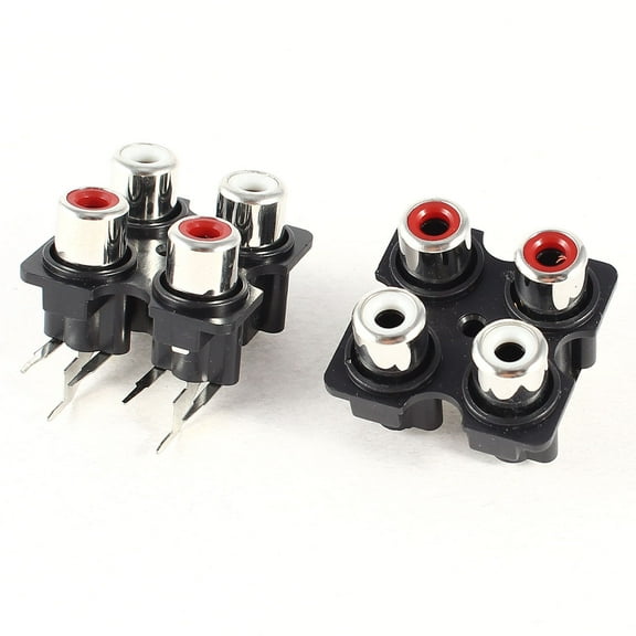 Unique Bargains 2 x PCB Mount AV Audio Outlet 4 RCA Female Socket Black