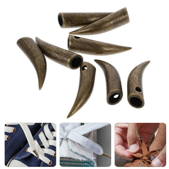 COMPUKAS 8Pcs Metal Shoe Lace Tips Ox Horn Shaped Prevent Fraying Secure Shoelaces Golden