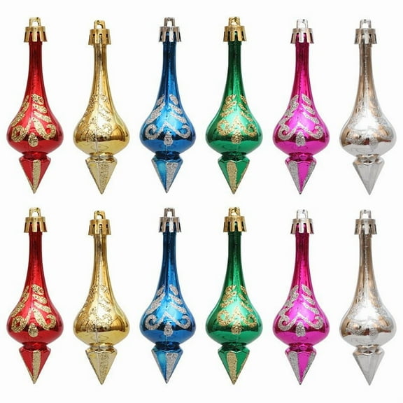 HONMEET 12pcs Christmas Finial Hanging Ornaments - Shatterproof Colorful Plastic Baubles for Festive Holiday Indoor Decoration