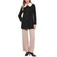 thumbnail image 2 of Winter Overcoat for Women Single Breasted Outerwear Mid-thigh Contrast Collar Pea Coat XS Black, 2 of 6