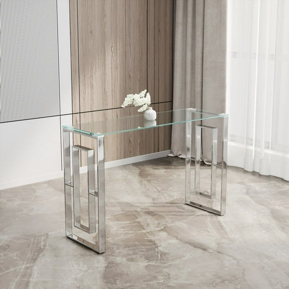 Transparent Glass & Stainless Steel Console Table, Durable & Modern - bs-02
