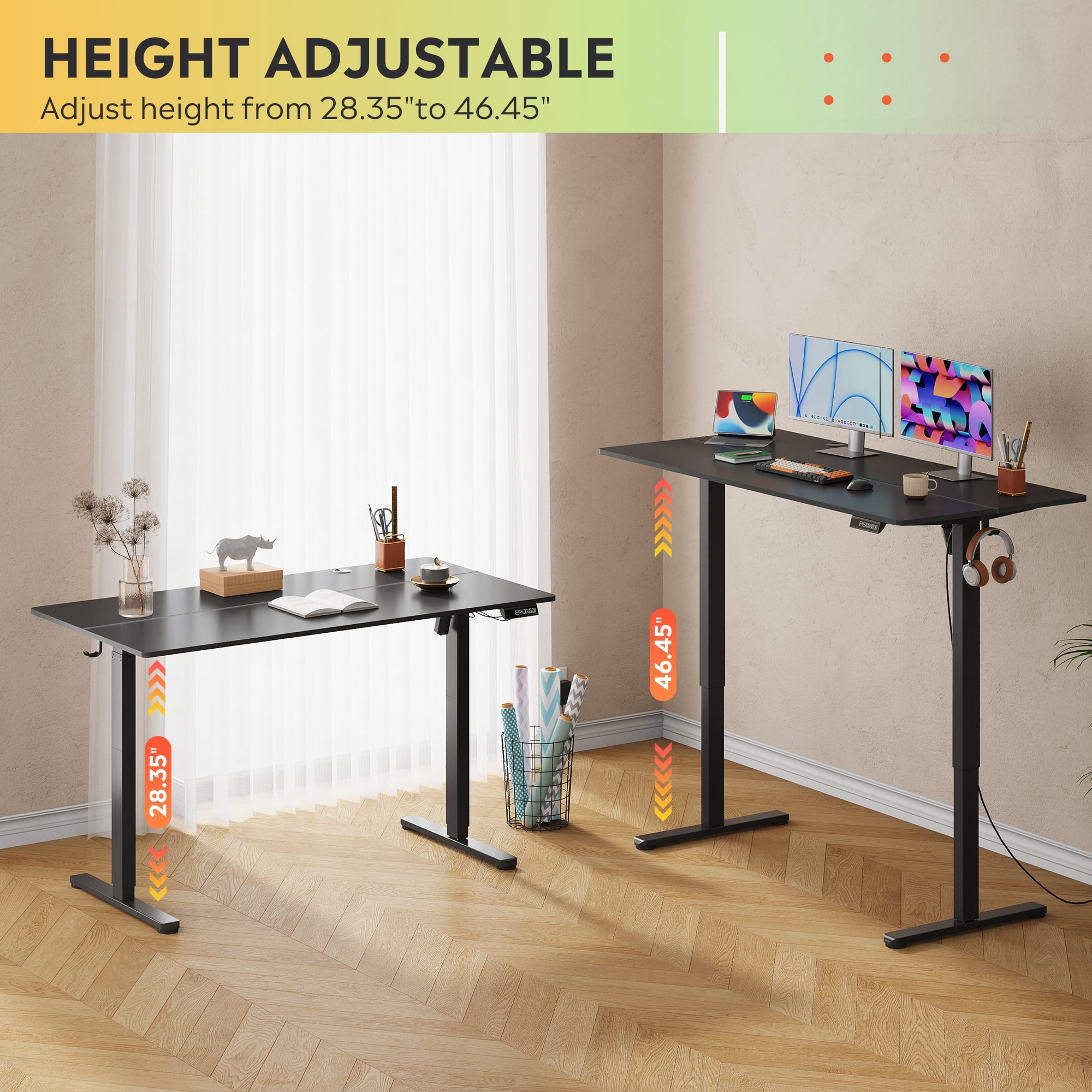 GALAXHERO 55 x 28 Inches Electric Standing Desk - Height Adjustable Stand Up Desk for Home Office, Ergonomic Sit to Stand Workstation with Phone Holder, Black
