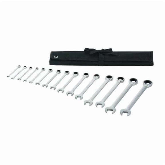 Westward Ratcheting Wrench Set, SAE, 1/4 in to 1 in Head Sizes, 15-Piece 54DG22