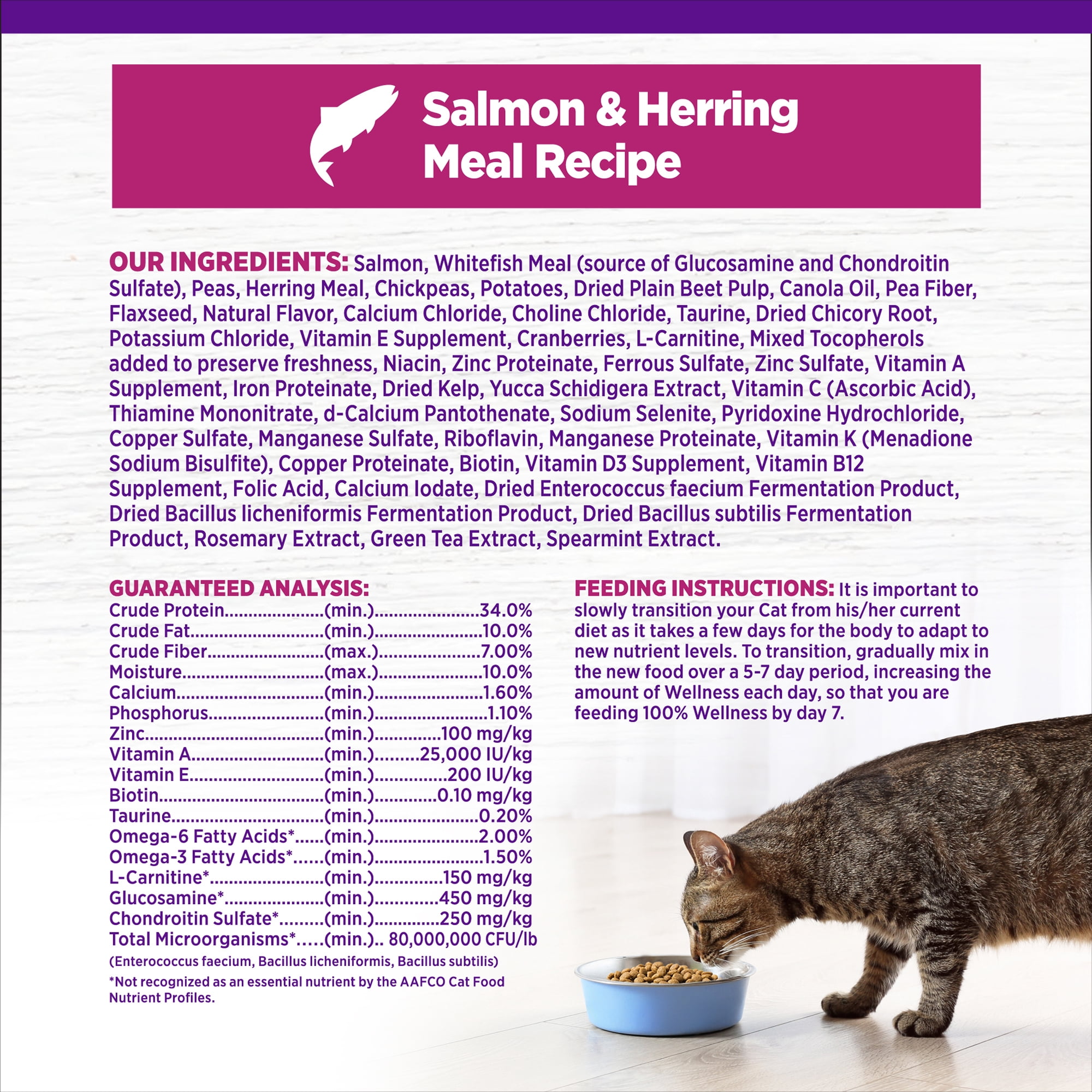 Wellness Complete Health Adult Dry Cat Food for Indoor Cats, Natural, Grain Free Kibble, Salmon and Herring Meal Recipe, 11.5 lb Bag