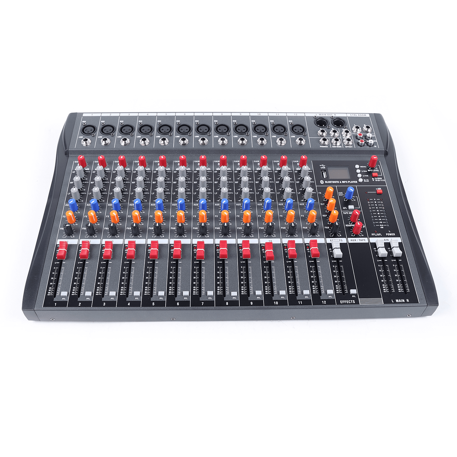 Aiqidi Professional 12 Channels Live Audio Mixer Bluetooth USB DJ Sound Mixing Console Amplifier with 6 Modes of Music