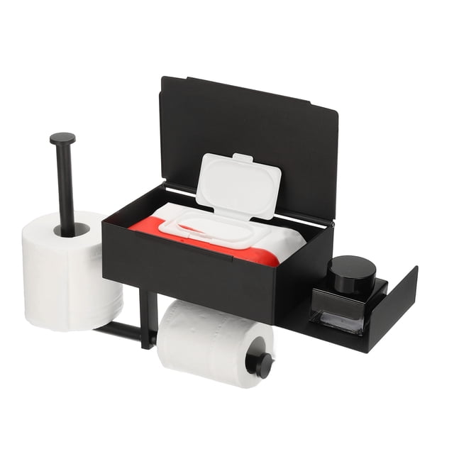 Soporte para Papel Higiénico con Almacenamiento, Montado en Pared Adhesivo de Acero Inoxidable 304 (Negro)