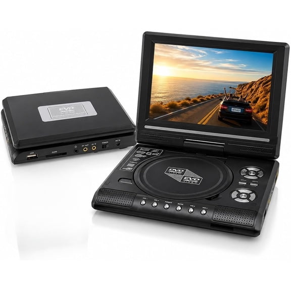 7.8" Portable DVD Player, Rechargeable HD Swivel Screen with Dual Speakers, USB & SD Support