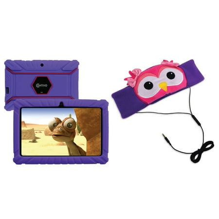Contixo V8-2 Purple 7-Inch Kids Tablet with 16 GB Storage (Purple) & H1-Owl Kid's Fleece Headphones (Owl)