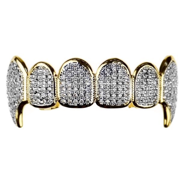 Bling Cartel CZ Fang Grillz 14K Gold Plated With Silver Tone Cubic