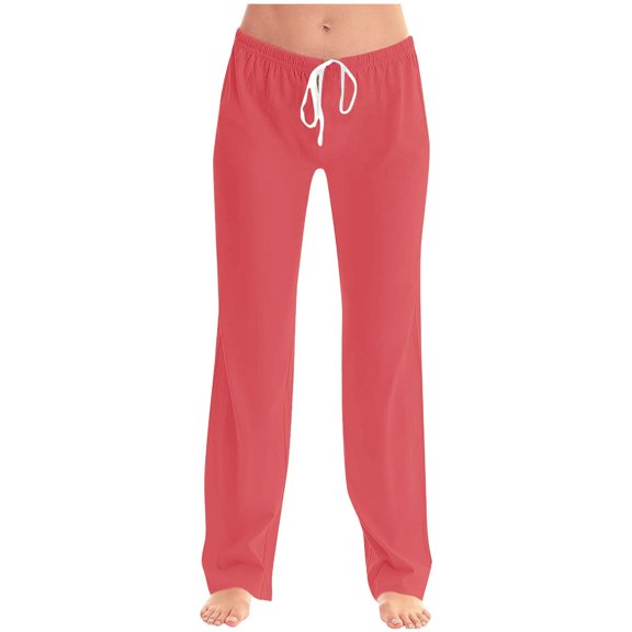 ABATAB Womens Summer Pants Casual Baggy Low Waisted Pants Full Length Drawstring Lounge Slacks Trousers with Pockets
