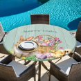 thumbnail image 6 of Happy Easter Round Tablecloth, Fitted Table Cover with Elastic for 36"-44" Round Tables, Spring Easter Eggs Bunny Floral Teal Wood Table Cloth Outdoor Indoor Dinning Party Waterproof Tablecloths, 6 of 7