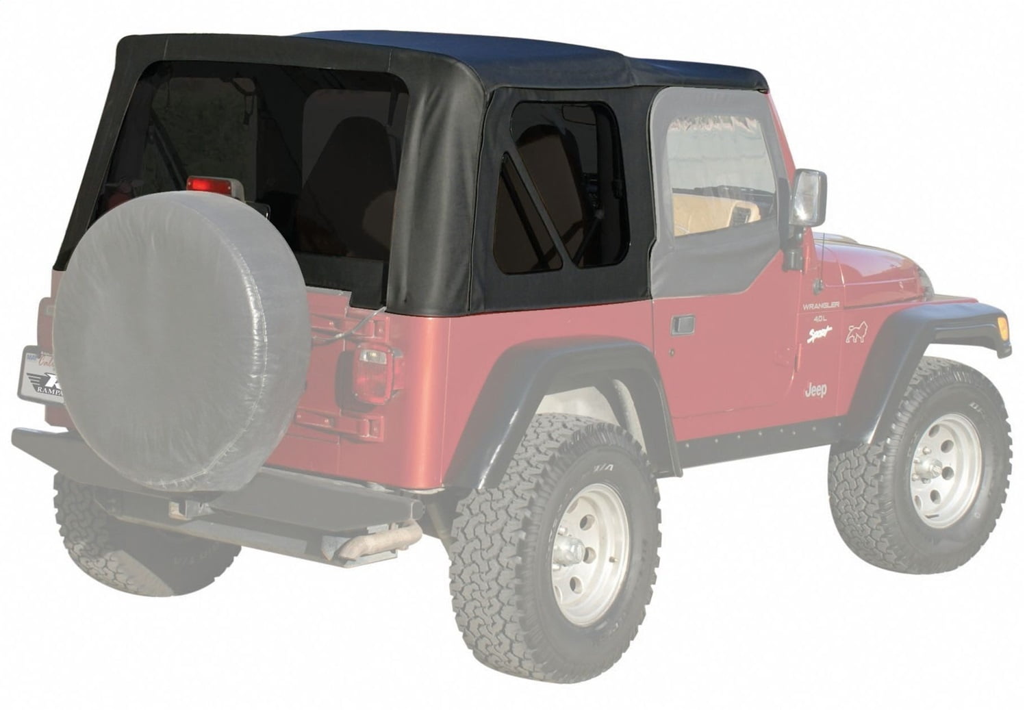 Rampage Products 99335 Factory Replacement Soft Top for 1997-2006 Jeep  Wrangler with Full Steel Doors, Black Diamond w/Tinted Windows 