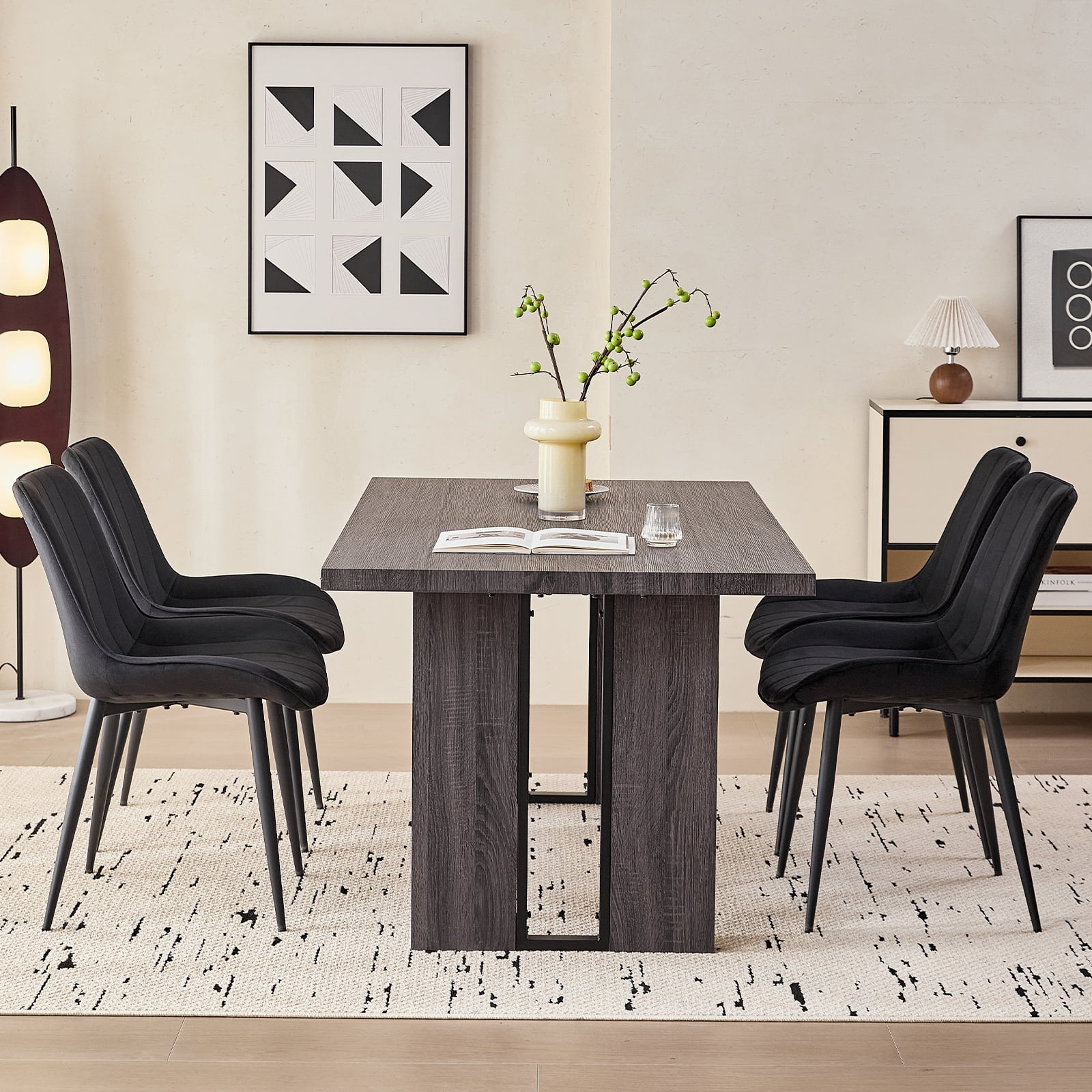 Velvet Dining Chairs Set of 4, Modern Upholstered Armless Kitchen Chair with Metal Legs for Bedroom Living Waiting Room, Black