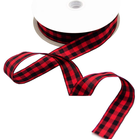 EBaokuup 50 Yard Black Red Buffalo Plaid Ribbon, 1 Inch Craft Ribbon for Christmas and DIY Projects