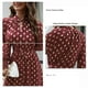 thumbnail image 5 of Vestido de mujer con cinturón y puños fruncidos, manga acampanada, dobladillo con volantes, cuello recortado, vestido estampado de puntos, rojo vino M, 5 of 6