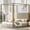 Beige + Queen, variant on QueenSize Upholstered Canopy Platform Bed with Headboard & Metal Frame,Beige