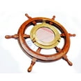 thumbnail image 3 of Wooden Ship Wheel - Mounted Solid Brass Antique TB Porthole Mirror - (42 Inches), 3 of 6