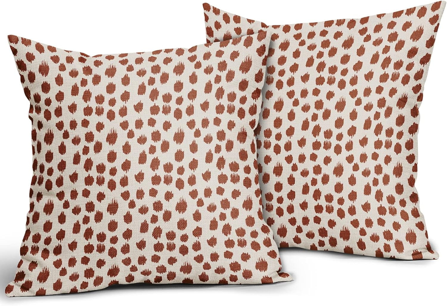 Burnt Orange Cream Pillow Covers 18x18 Set of 2 Boho Design Polka Dot Throw Pillows Modern Brush Strokes Print Decorative Outdoor Pillowcase Square Cushion Cover Linen for Sofa Couch Bed
