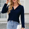 thumbnail image 5 of Penkiiy Women's Spring V-Neck Long Sleeve T-Shirts - Comfy & Chic Solid Casual Tops XL Blue, 5 of 8