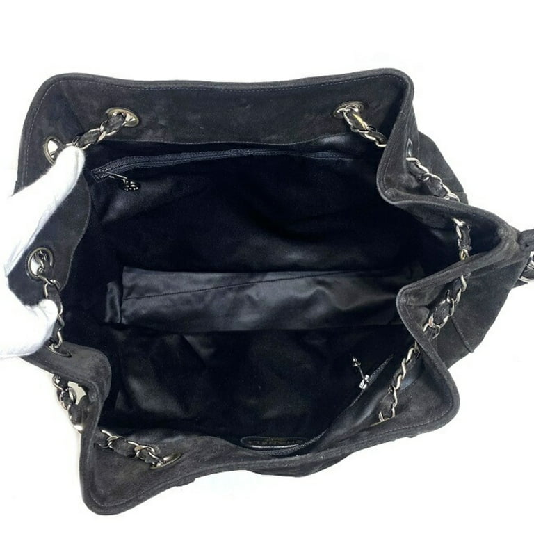 Pre-Owned Chanel chain tote bag black silver triple coco suede