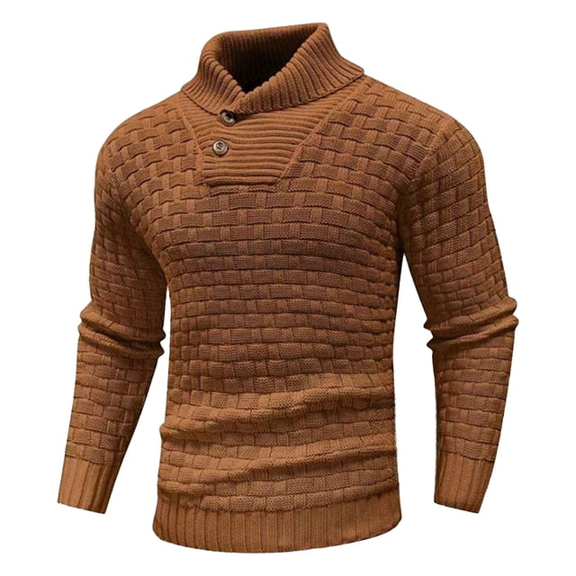 Stand-Up Collar Sweater, MensWinter Knitted Solid Color Design Long Sleeved Stand Up Collar Sweater