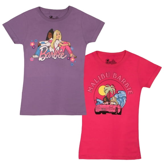Barbie Girls Tee 2 Pack, Malibu Barbie T-shirts for Girls 2-Pack Bundle Set (Size 4-16)