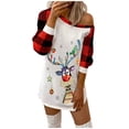 thumbnail image 1 of Vestido informal de manga larga con estampado navideño y hombros descubiertos para mujer Pompotops hdfakjf1155, 1 of 4