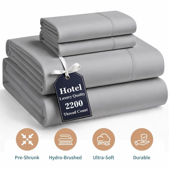 Luxury Soft Durable Pre‑Shrunk Hotel Bed Sheet Set(Grey,Twin)