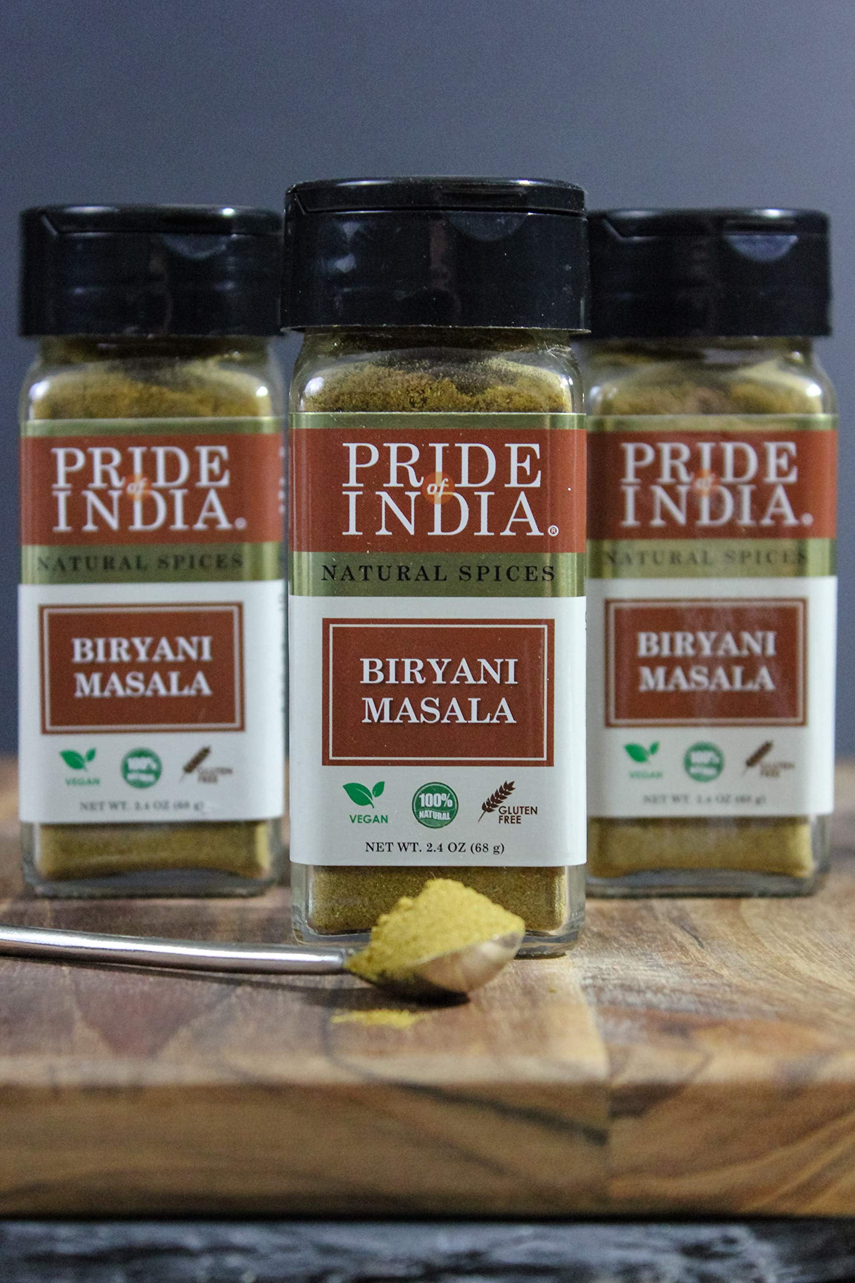 Pride of India - PACK of 6 - Indian Biryani Masala Seasoning Spice - 2.40 oz. Small Dual Sifter Jar-Gourmet Spice Blend - For layered vegetable and meat pilaf – Suitable for Vegetarians & Vegans