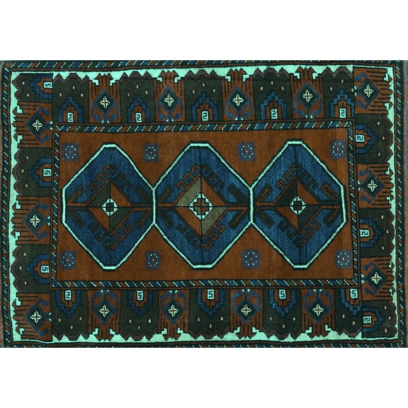Ahgly Company Machine Washable Indoor Rectangle Persian Turquoise Blue Traditional Area Rugs, 5' x 7'