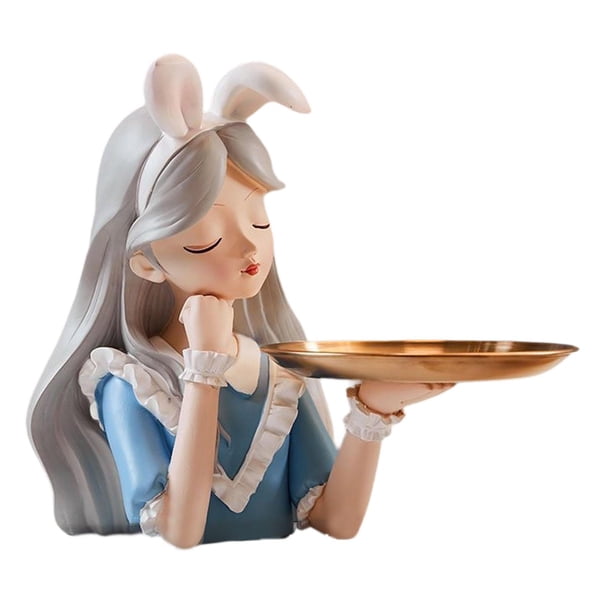 Estatua de niña Figura coleccionable con contenedor de almacenamiento Centro de mesa Doncella Azul con bandeja