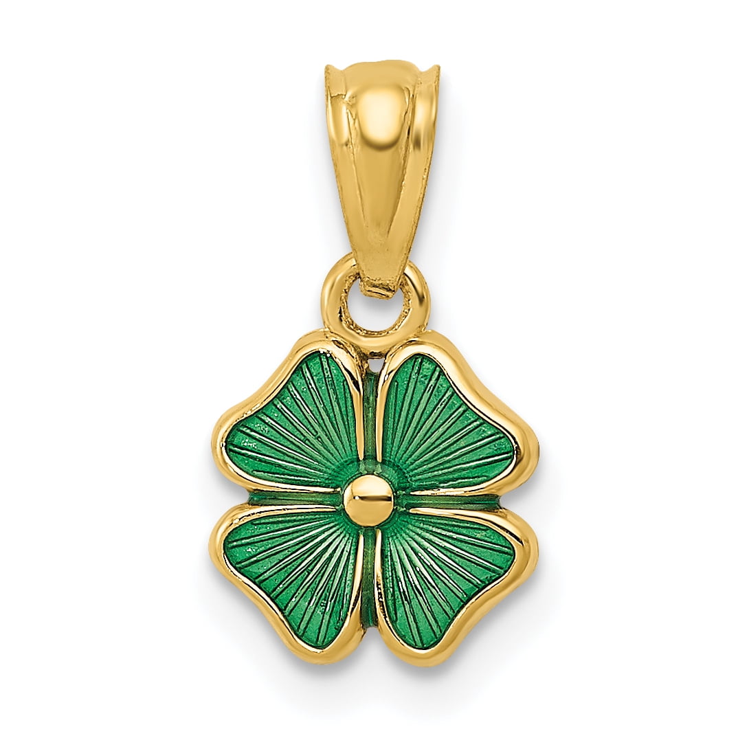 14k Yellow Gold Green Enameled Shamrock Pendant Charm Necklace Celtic Claddagh Fine Jewelry For Women Gifts For Her
